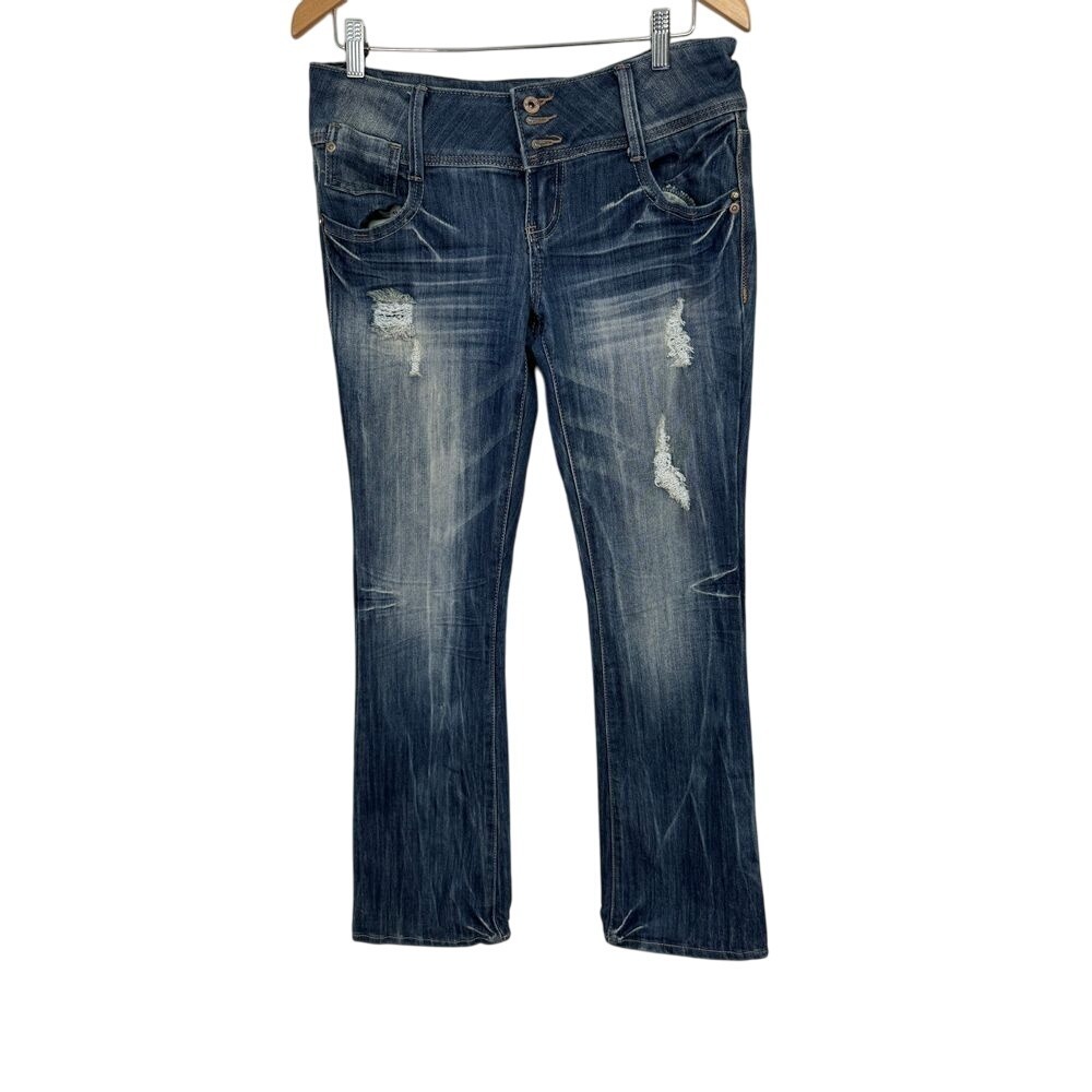 Bongo | y2k flat front dark flare low rise leg jeans | size 11